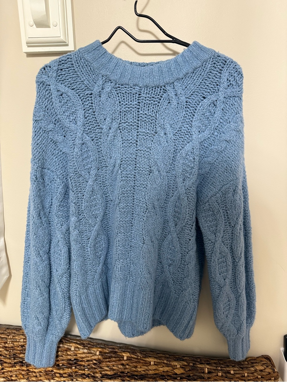 American Eagle Outfitters Light Blue Cable Crewneck Sweater